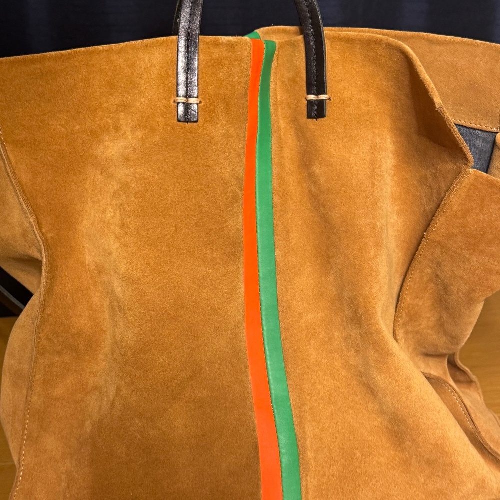 Clare V Simple Tote Camel Suede Nappa Mini Stripe - Picture 6 of 11